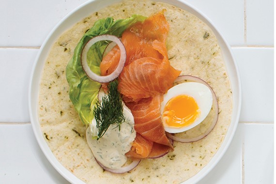 Smoked Salmon & Egg Wrap with Mustard-Dill Mayonnaise 