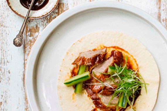 Roast Duck, Cucumber and Onion Wrap