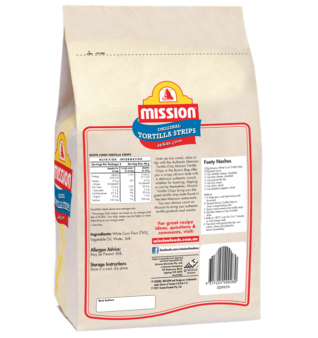 Mission White Corn Tortilla Strips Back